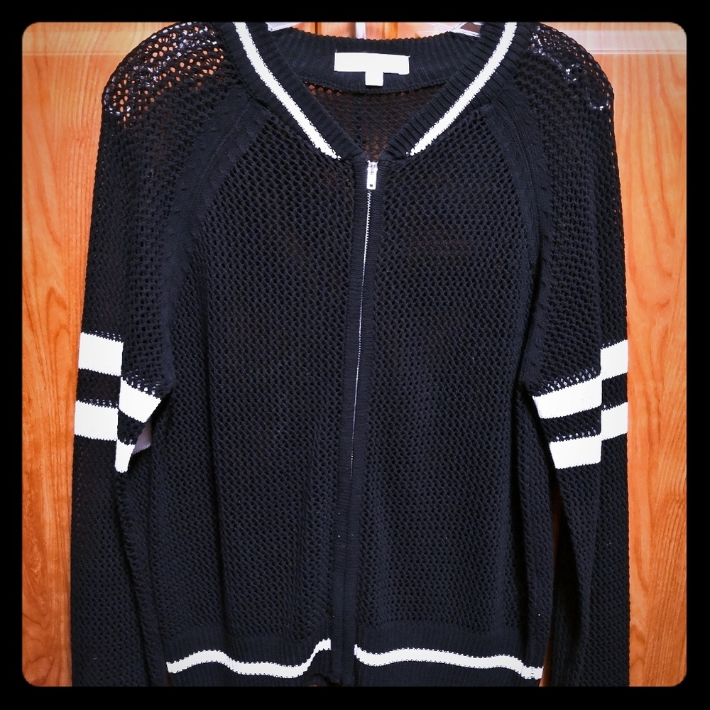 Varsity stripe loose knit zip up cardigan